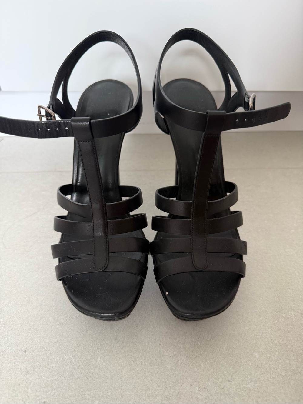 Yves Saint Laurent Black Multi-Strap High Heel Sandals size 38